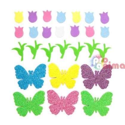 Стикери от гумирана пяна DP Craft, 92 бр., цветя и лалета