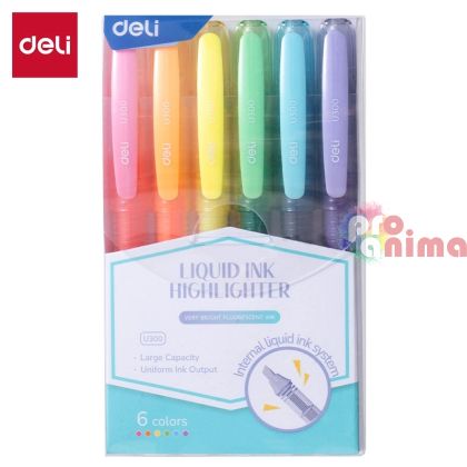 Текст маркери Deli, 6 цвята, течно мастило