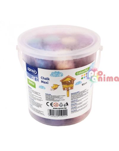 Тебешири Spree Art Maxi, цветни, кръгли, 12 бр., в кофичка