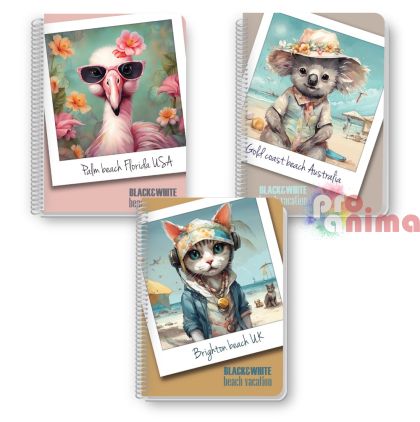 Тетрадка Black and White, A5, 60 листа, редове, Beach Vacation