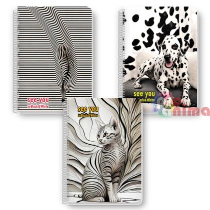 Тетрадка Black and White, широки редове, 60 листа, маллък 