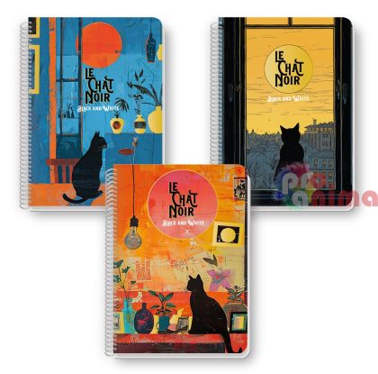 Тетрадка Black&White, A4, 140 листа, редове, спирала, Black Cat
