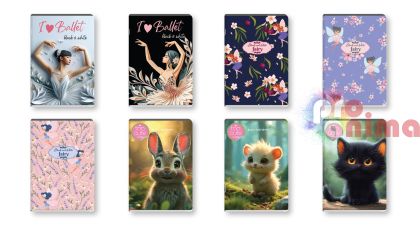 Тетрадка Black and White, малък формат, широки редове, 24 листа, за момиче