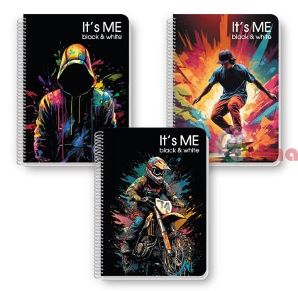 Тетрадка Black&White It is me, А4, 60 листа, редове, спирала