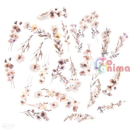 Стикери от прозрачно PET фолио, DP Craft, цветя, 30 бр., бежови