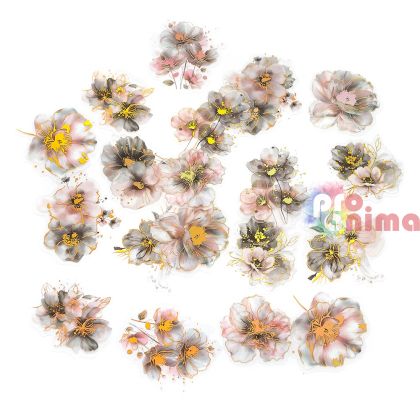 Стикери от прозрачно PET фолио DP Craft, цветя, 20 бр., блестящи