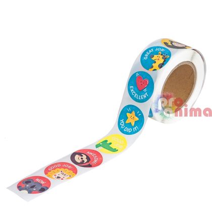 Стикери на ролка с мотивиращи послания Животни и символи, 500 бр.