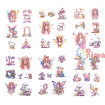 Стикери от прозрачно фолио PET фолио, Феи, 6 листа, дъга