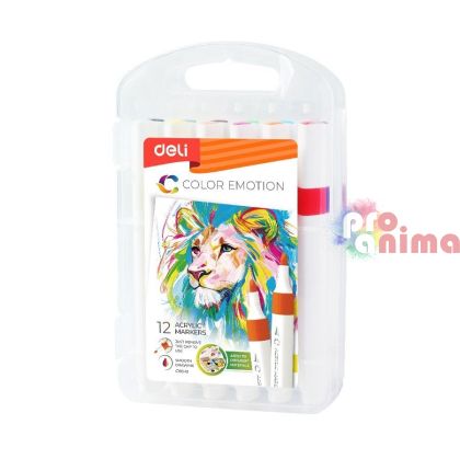 Комплект акрилни маркери Deli, 12 цвята