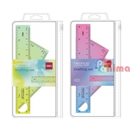 Чертожен комплект Deli Neonup- линия, 2 триъгълника и транспортир
