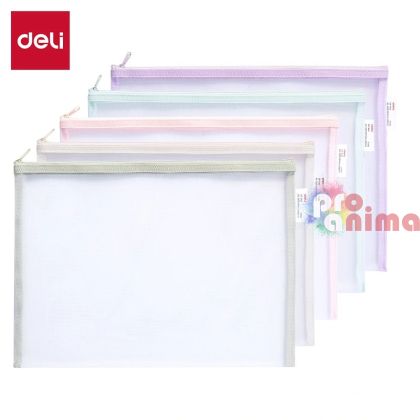 Папка с цип Deli, формат A4, мрежа от полиестер, 330 mic