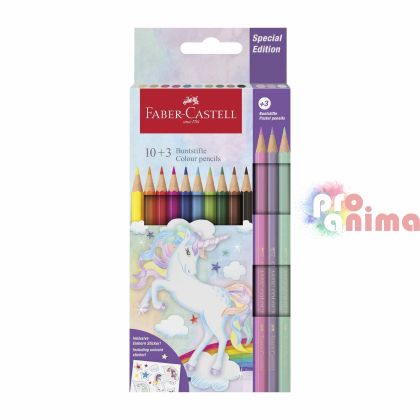 Цветни моливи Faber- Castell Еднорог, 10+3 цвята и стикери