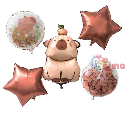 Комплект фолиеви балони Капибара и звезди, 5 бр.