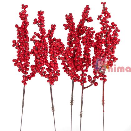 Декоративни клонки с червени плодчета, 22 cm, 5 бр.