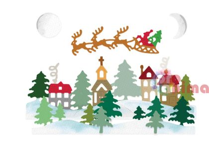 Шаблони за изрязване и релеф (щанца) Коледен град, 8 бр.