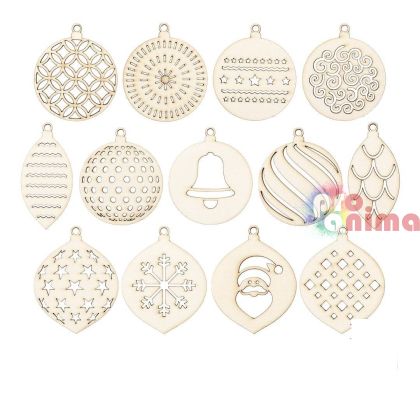 Дървени фигурки за декорация Коледни украси 13 бр. 