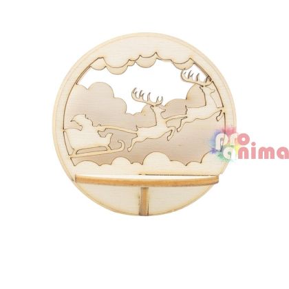 Дървени фигурки за прозрачни топки, ф7. cm, Шейна с елени