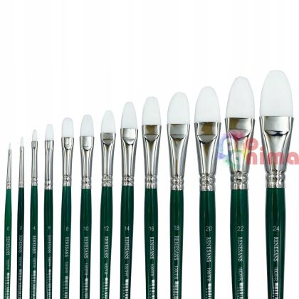 Четки за рисуване Renesans 1007FR, бяла синтетика, зелена дръжка, лешниковиден връх отделни номера