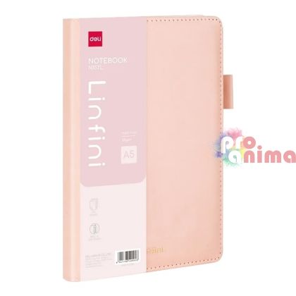 Бележник Deli Linfini A5, 144 листа, еко кожа, Розов