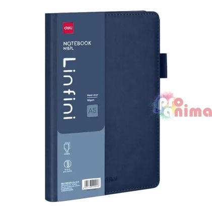Бележник Deli Linfini- A5, 144 листа, еко кожа, син