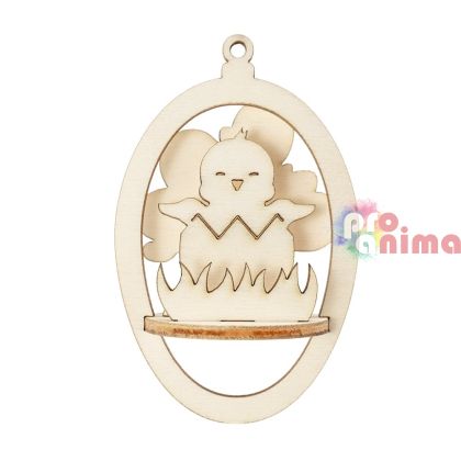 Дървени фигурки за декорация Великденско пиленце, ф90 mm, Сглобяеми