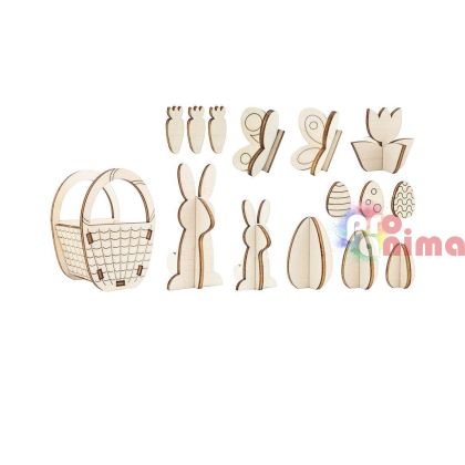 Комплект дървени фигурки за сглобяване и декорация Великден 15 бр