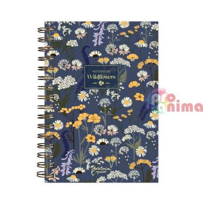 Тефтер Drasca Wildflowers A5, 120 листа, син фон