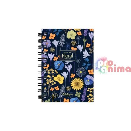 Тефтер | Бележник Drasca Floral Harmony A6 120 л. Черен фон