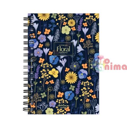 Тефтер | Бележник Drasca Floral Harmony A5 120 л. Черен фон