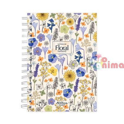 Тефтер | Бележник Drasca Floral Harmony A5 120 л. Бял фон