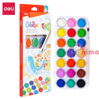 Акварелни бои Deli ColoRun, 21 цвята + четка