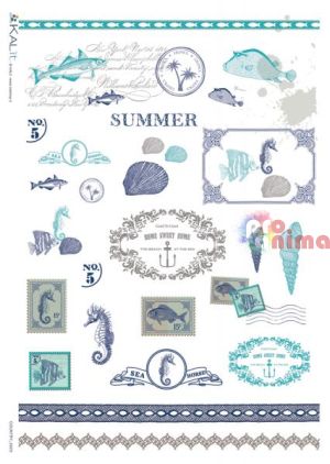 Декупажна хартия оризова KALit A4 Морски елементи