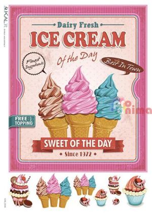 Декупажна хартия оризова KALit A4 Сладолед на деня