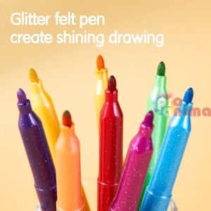 Флумастери с брокатени частици Deli, 12 цвята