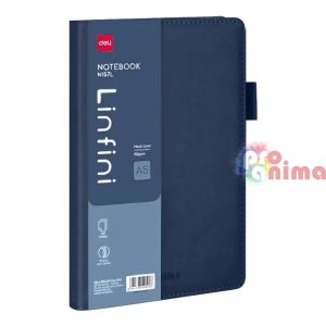 Бележник Deli Linfini- A5, 144 листа, еко кожа, син
