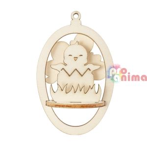 Дървени фигурки за декорация Великденско пиленце, ф90 mm, Сглобяеми