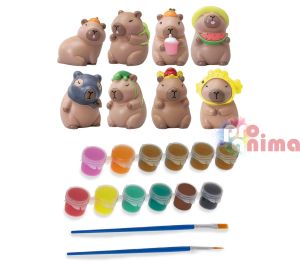 Комплект гипсови фигурки за оцветяване Капибара 8 бр. + боички и четки