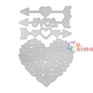Щанци за изрязване и релеф Ажурно сърце и стрели, 4 бр.