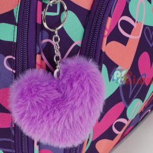 Раница за момиче с едно отделение, принт на сърца у ключодържател -сърце