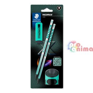 Комплект Staedtler Norix 181 Моливи 2 бр. HB + гума + острилка Зелен