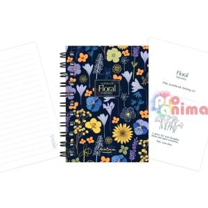 Тефтер | Бележник Drasca Floral Harmony A6 120 л. Черен фон