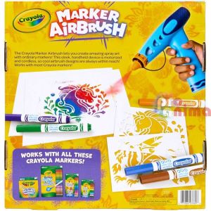Комплект Crayola Airbrush - детски пистолет за рисуване | аерограф + 8 бр. измиващи се маркери и 5 бр. шаблони