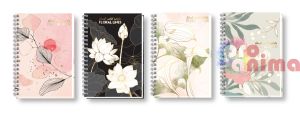 Тетрадка с твърди корици Black&White Широки редове A4 150 листа Спирала Floral Lines