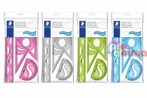 Чертожен комплект Staedtler Ultrafleh - 4 части: линия 30 cm, 2 триъгълника, транспортир